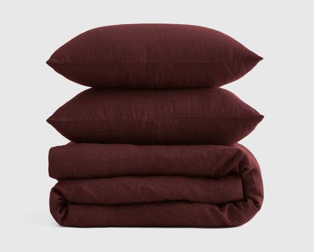 Quince European Linen Duvet Cover Set King/Cal King Burgundy NWOT 100% Linen